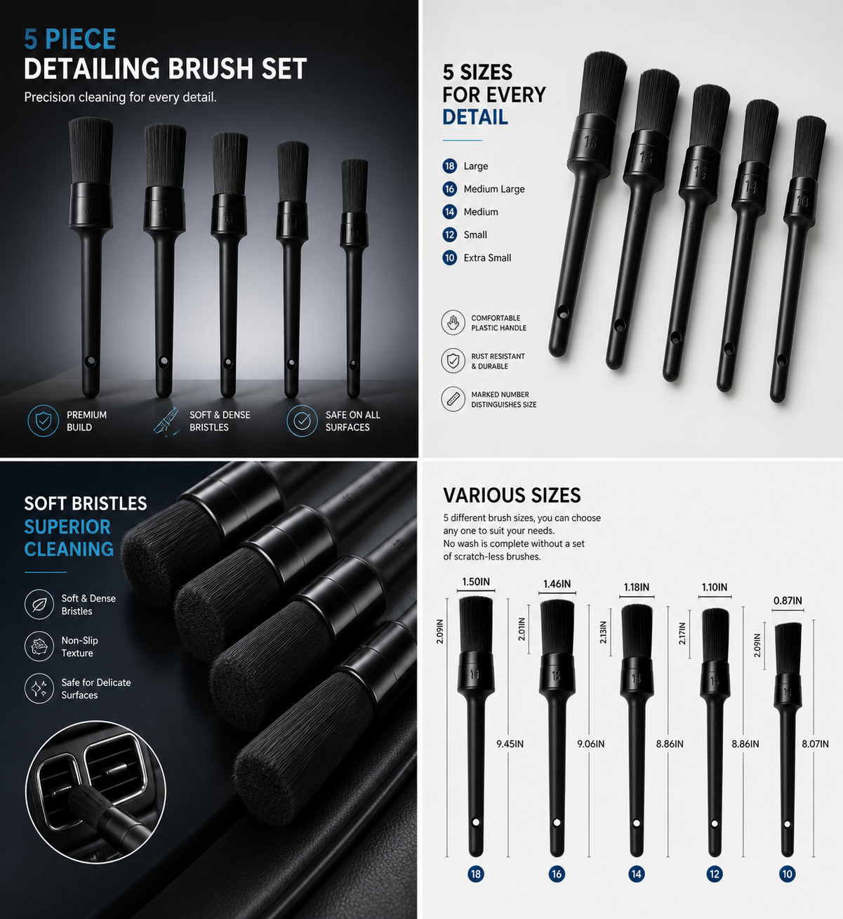 5PC Car Detailing Brush Kit