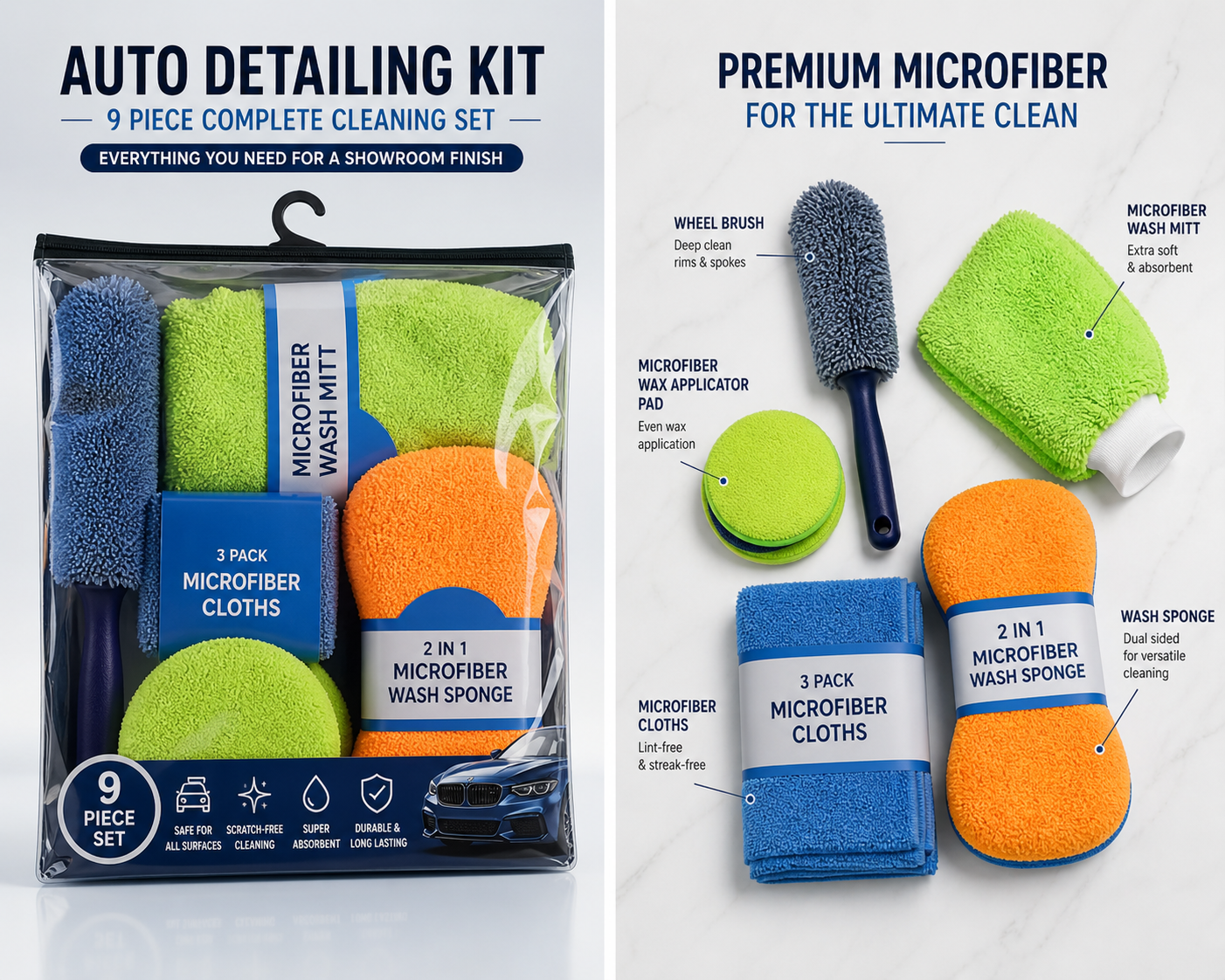 9-Piece Microfiber Car Cleaning Kit